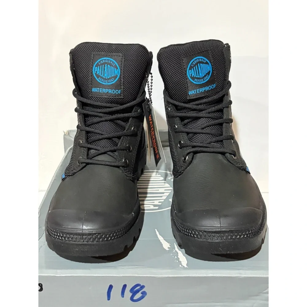 Palladium Pampa Sport Cuff Waterproof Boots Black Leather Women 5M Mens 3.5M